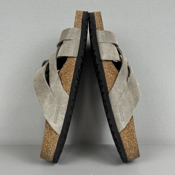 Birkenstock Sandals Men 44 US 11 Taupe Lugano Soft Footbed Suede Leather Slip On - Picture 5 of 9